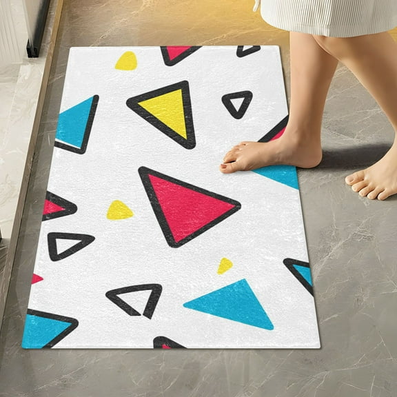 Yayeee Bath Rug for Bathroom Floor Non Slip Rectangle Fluffy Soft Absorbent Mat, 16"x24", Red Triangles