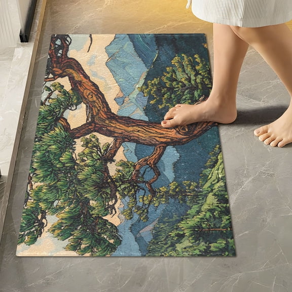 Yayeee Bath Rug for Bathroom Floor Non Slip Rectangle Fluffy Soft Absorbent Mat, 16"x24", Retro Pine Tree