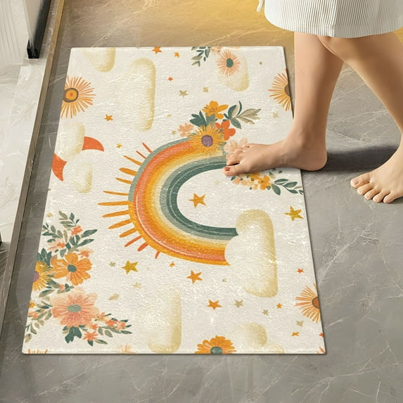 Yayeee Bath Rug for Bathroom Floor Non Slip Rectangle Fluffy Soft Absorbent Mat, 16"x24", Retro Rainbow