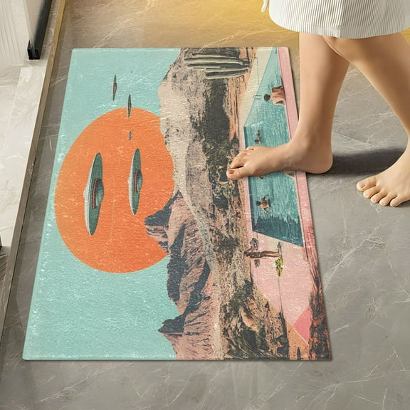 Yayeee Bath Rug for Bathroom Floor Non Slip Rectangle Fluffy Soft Absorbent Mat, 16"x24", Retro UFO