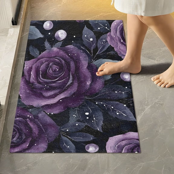 Yayeee Bath Rug for Bathroom Floor Non Slip Rectangle Fluffy Soft Absorbent Mat, 16"x24", Roses and Pearls