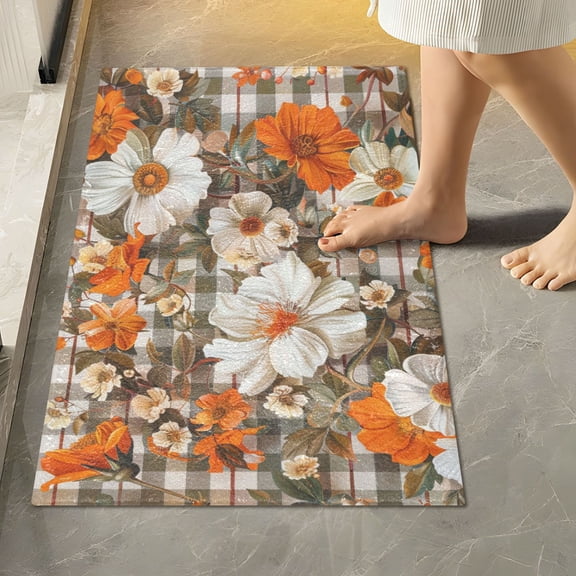Yayeee Bath Rug for Bathroom Floor Non Slip Rectangle Fluffy Soft Absorbent Mat, 16"x24", Rustic Floral