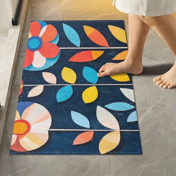 Yayeee Bath Rug for Bathroom Floor Non Slip Rectangle Fluffy Soft Absorbent Mat, 16"x24", Simple Floral
