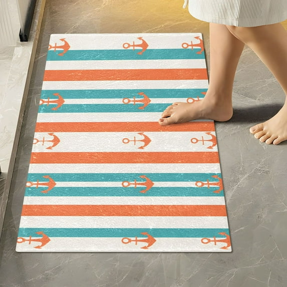 Yayeee Bath Rug for Bathroom Floor Non Slip Rectangle Fluffy Soft Absorbent Mat, 16"x24", Simple Nautical Pattern