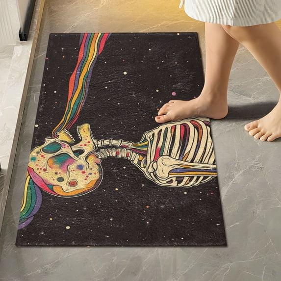 Yayeee Bath Rug for Bathroom Floor Non Slip Rectangle Fluffy Soft Absorbent Mat, 16"x24", Skeleton Stripes
