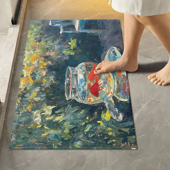 Yayeee Bath Rug for Bathroom Floor Non Slip Rectangle Fluffy Soft Absorbent Mat, 16"x24", Sunshine Goldfish