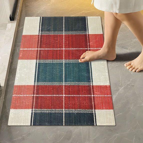 Yayeee Bath Rug for Bathroom Floor Non Slip Rectangle Fluffy Soft Absorbent Mat, 16"x24", Vibrant Red Tartan Pattern