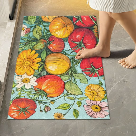 Yayeee Bath Rug for Bathroom Floor Non Slip Rectangle Fluffy Soft Absorbent Mat, 16"x24", Vibrant Tomatoes