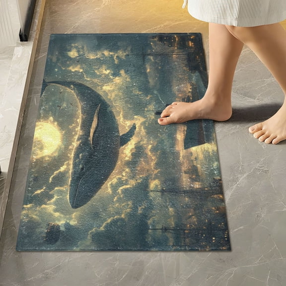 Yayeee Bath Rug for Bathroom Floor Non Slip Rectangle Fluffy Soft Absorbent Mat, 16"x24", Whale and Moon