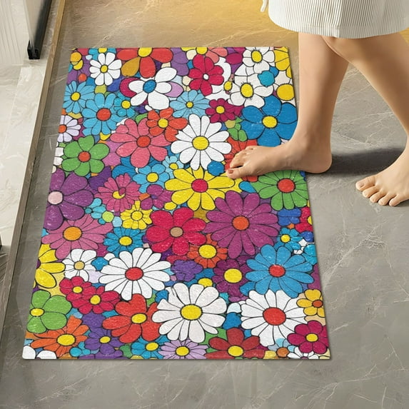 Yayeee Bath Rug for Bathroom Floor Non Slip Rectangle Fluffy Soft Absorbent Mat, 16"x24", Whimsical Floral