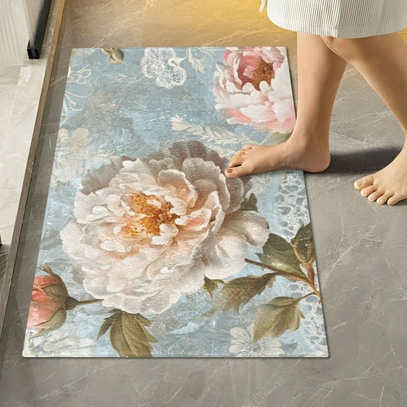 Yayeee Bath Rug for Bathroom Floor Non Slip Rectangle Fluffy Soft Absorbent Mat, 16"x24", Whimsical Rose