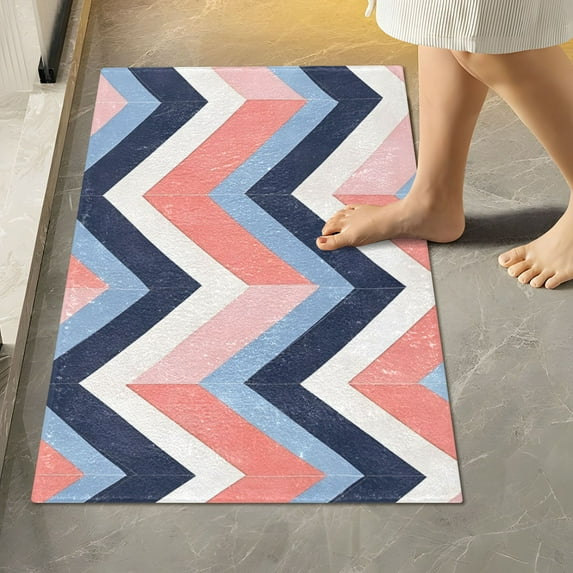 Yayeee Bath Rug for Bathroom Floor Non Slip Rectangle Fluffy Soft Absorbent Mat, 16"x24", White Geometric