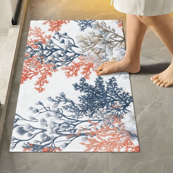 Yayeee Bath Rug for Bathroom Floor Non Slip Rectangle Fluffy Soft Absorbent Mat, 16"x24", White Sea Plants