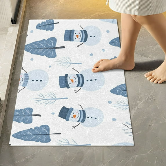 Yayeee Bath Rug for Bathroom Floor Non Slip Rectangle Fluffy Soft Absorbent Mat, 16"x24", White Snowman
