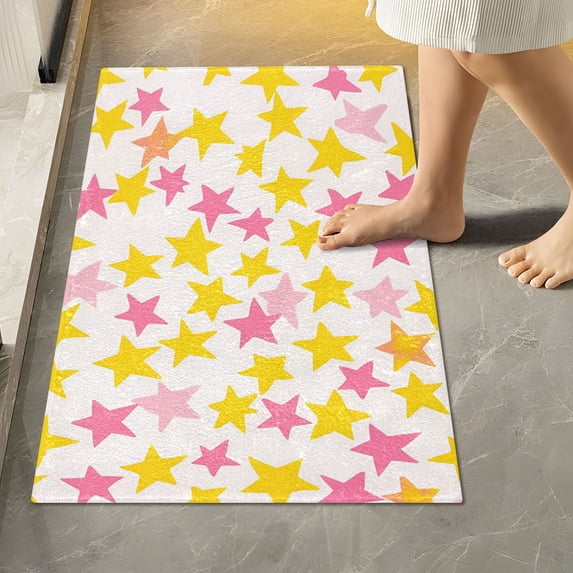 Yayeee Bath Rug for Bathroom Floor Non Slip Rectangle Fluffy Soft Absorbent Mat, 16"x24", White Stars Pattern