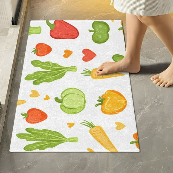 Yayeee Bath Rug for Bathroom Floor Non Slip Rectangle Fluffy Soft Absorbent Mat, 16"x24", White Vegetables Pattern