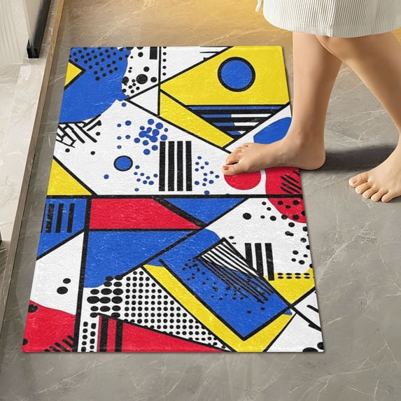 Yayeee Bath Rug for Bathroom Floor Non Slip Rectangle Fluffy Soft Absorbent Mat, 16"x24", Yelllow Simple Shapes