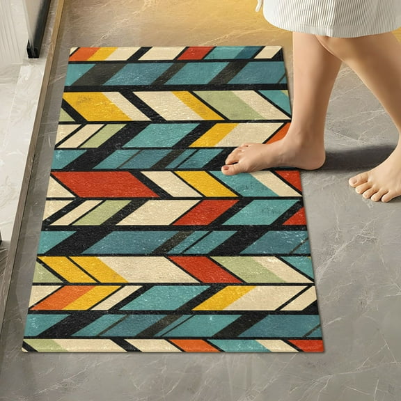 Yayeee Bath Rug for Bathroom Floor Non Slip Rectangle Fluffy Soft Absorbent Mat, 16"x24", Yellow Geometric