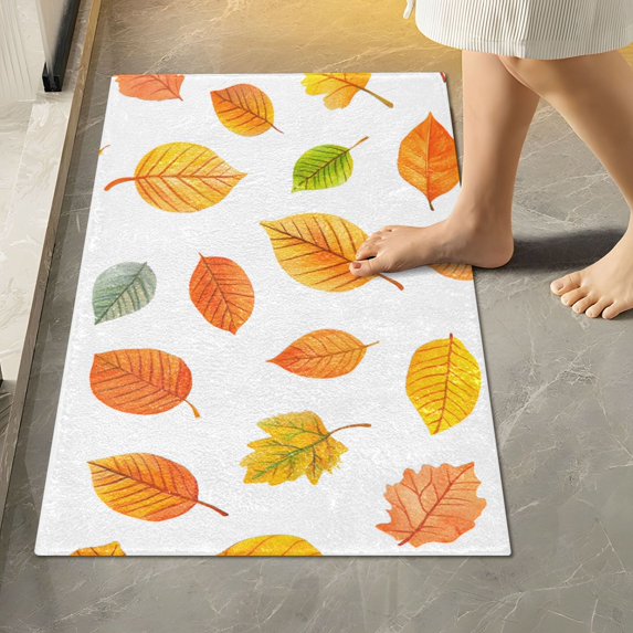 Yayeee Bath Rug for Bathroom Floor Non Slip Rectangle Fluffy Soft Absorbent Mat, 16"x24", Yellow Leaves