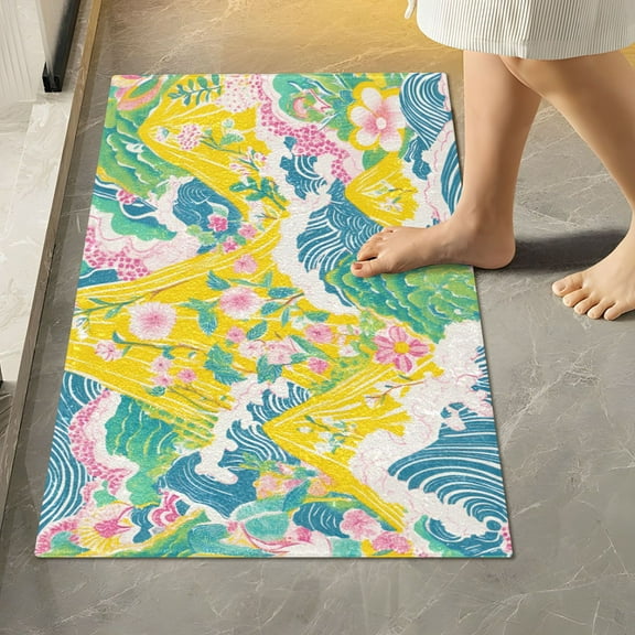 Yayeee Bath Rug for Bathroom Floor Non Slip Rectangle Fluffy Soft Absorbent Mat, 16"x24", Yellow Mountains