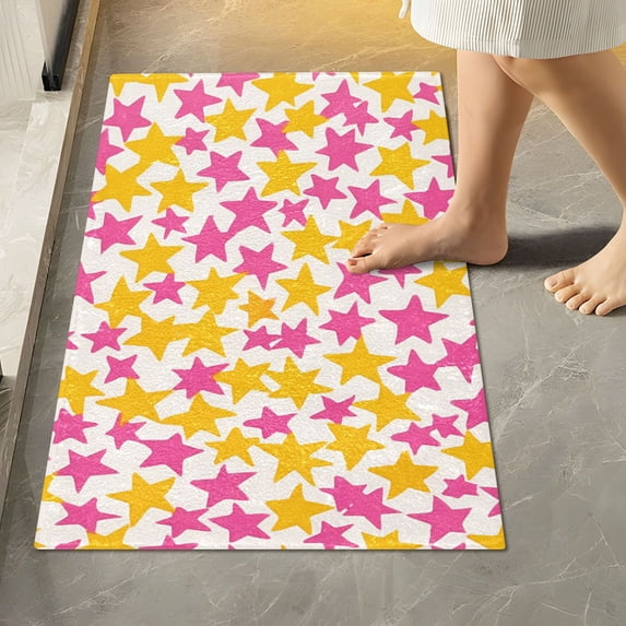 Yayeee Bath Rug for Bathroom Floor Non Slip Rectangle Fluffy Soft Absorbent Mat, 16"x24", Yellow Stars Pattern