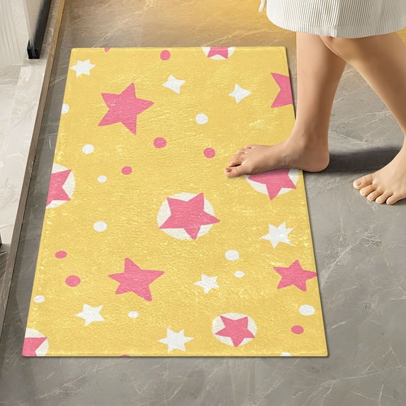 Yayeee Bath Rug for Bathroom Floor Non Slip Rectangle Fluffy Soft Absorbent Mat, 16"x24", Yellow Stars