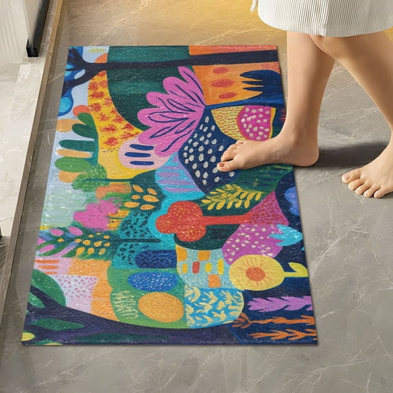 Yayeee Bath Rugs for Bathroom Floor Set of 2 Non Slip Fluffy Soft Absorbent Mat, Art Plants