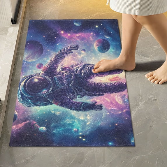 Yayeee Bath Rugs for Bathroom Floor Set of 2 Non Slip Fluffy Soft Absorbent Mat, Astronaut Pattern