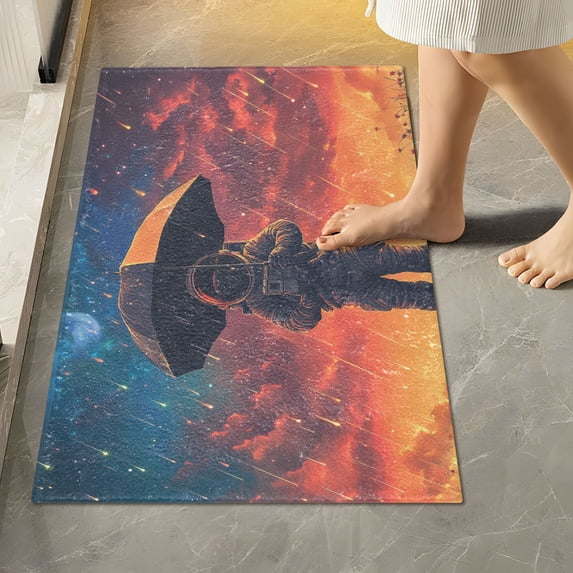 Yayeee Bath Rugs for Bathroom Floor Set of 2 Non Slip Fluffy Soft Absorbent Mat, Astronaut at Dawn