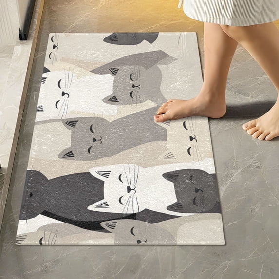 Yayeee Bath Rugs for Bathroom Floor Set of 2 Non Slip Fluffy Soft Absorbent Mat, Beige Cute Cats