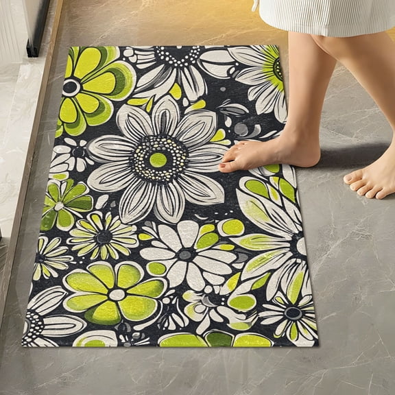 Yayeee Bath Rugs for Bathroom Floor Set of 2 Non Slip Fluffy Soft Absorbent Mat, Beige Flower Pattern