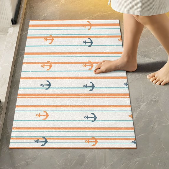 Yayeee Bath Rugs for Bathroom Floor Set of 2 Non Slip Fluffy Soft Absorbent Mat, Beige Nautical Pattern