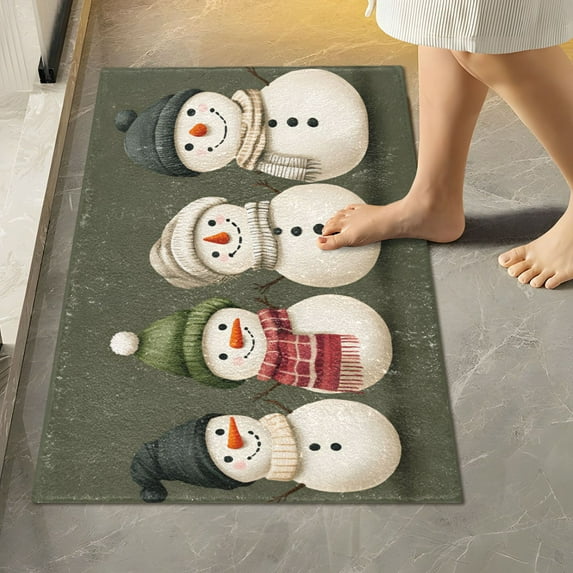 Yayeee Bath Rugs for Bathroom Floor Set of 2 Non Slip Fluffy Soft Absorbent Mat, Beige Snowmen