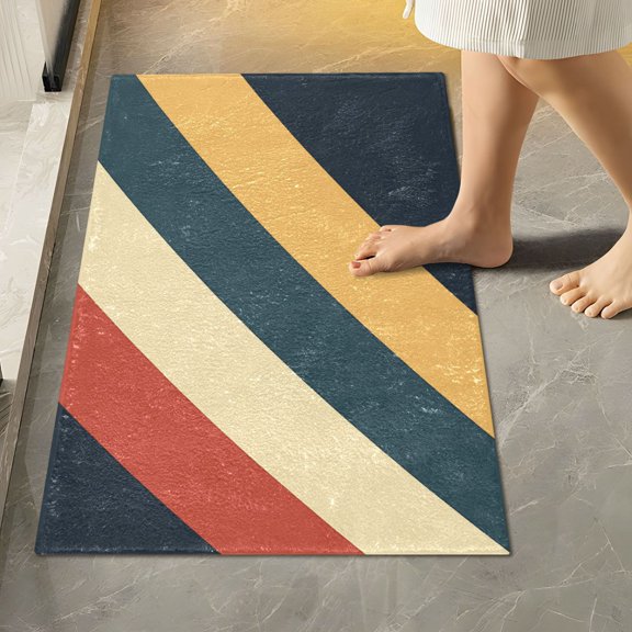 Yayeee Bath Rugs for Bathroom Floor Set of 2 Non Slip Fluffy Soft Absorbent Mat, Beige Stripes