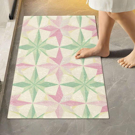 Yayeee Bath Rugs for Bathroom Floor Set of 2 Non Slip Fluffy Soft Absorbent Mat, Beige Symmetrical Stars