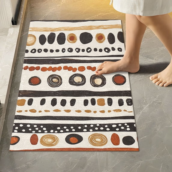 Yayeee Bath Rugs for Bathroom Floor Set of 2 Non Slip Fluffy Soft Absorbent Mat, Black Abstract Dots