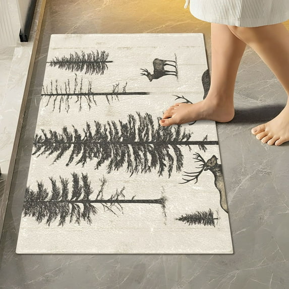 Yayeee Bath Rugs for Bathroom Floor Set of 2 Non Slip Fluffy Soft Absorbent Mat, Black Deer
