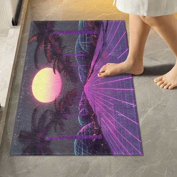 Yayeee Bath Rugs for Bathroom Floor Set of 2 Non Slip Fluffy Soft Absorbent Mat, Black Neon Road