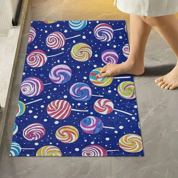 Yayeee Bath Rugs for Bathroom Floor Set of 2 Non Slip Fluffy Soft Absorbent Mat, Blue Colorful Candies