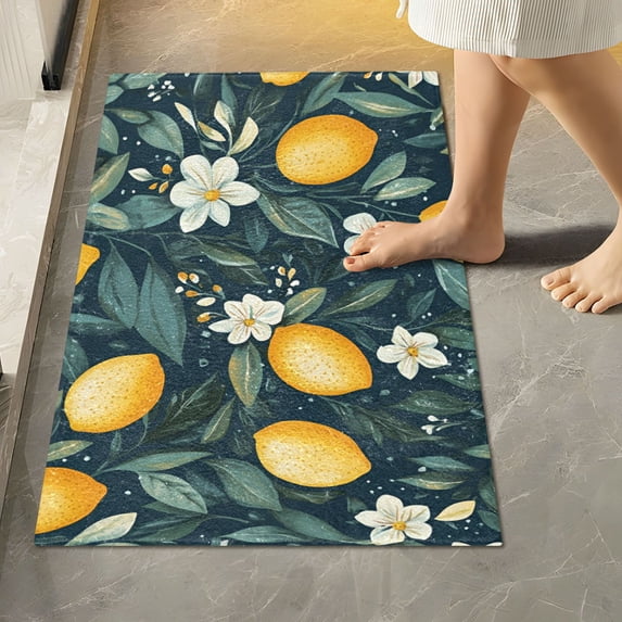 Yayeee Bath Rugs for Bathroom Floor Set of 2 Non Slip Fluffy Soft Absorbent Mat, Blue Floral Lemons