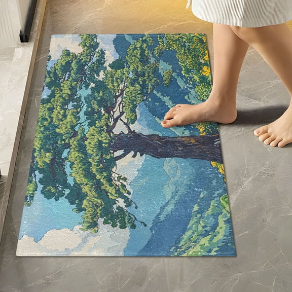 Yayeee Bath Rugs for Bathroom Floor Set of 2 Non Slip Fluffy Soft Absorbent Mat, Blue Mountain