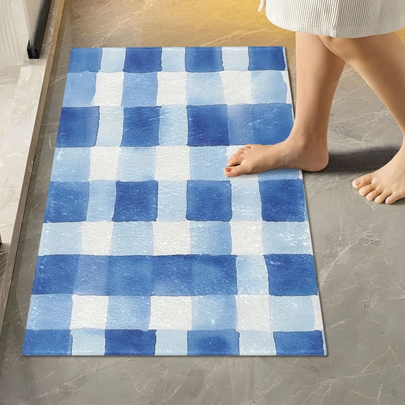 Yayeee Bath Rugs for Bathroom Floor Set of 2 Non Slip Fluffy Soft Absorbent Mat, Blue Plain