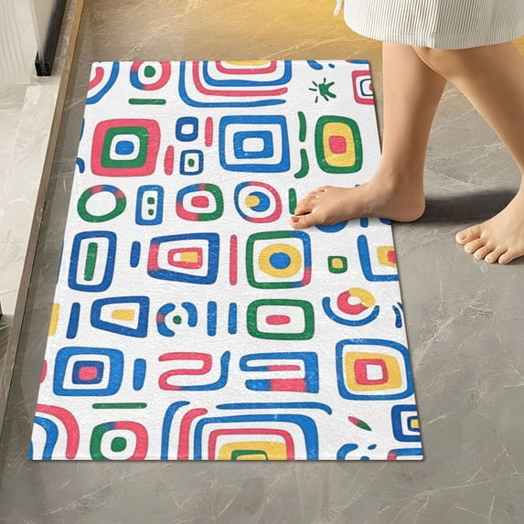 Yayeee Bath Rugs for Bathroom Floor Set of 2 Non Slip Fluffy Soft Absorbent Mat, Blue Retro Pattern