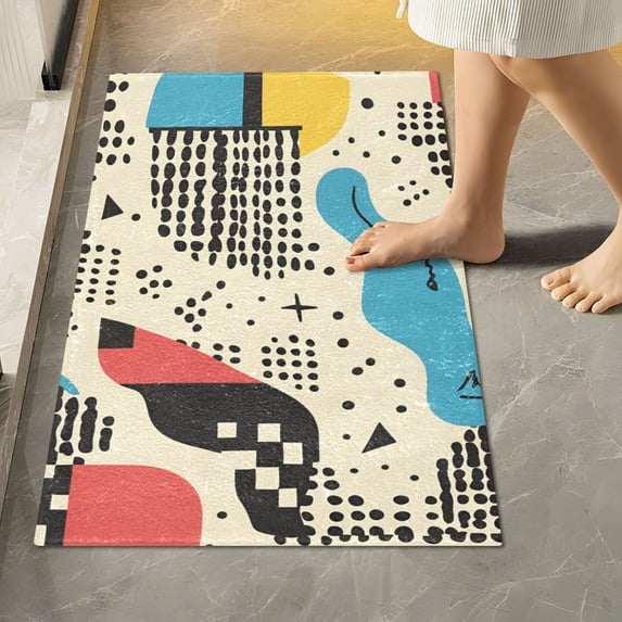 Yayeee Bath Rugs for Bathroom Floor Set of 2 Non Slip Fluffy Soft Absorbent Mat, Blue Retro Print