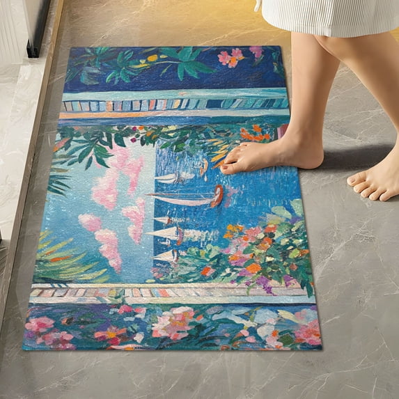 Yayeee Bath Rugs for Bathroom Floor Set of 2 Non Slip Fluffy Soft Absorbent Mat, Blue Sea