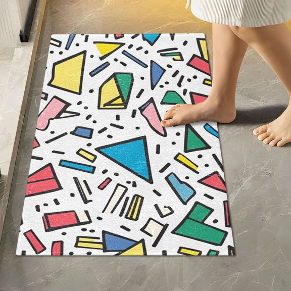 Yayeee Bath Rugs for Bathroom Floor Set of 2 Non Slip Fluffy Soft Absorbent Mat, Blue Triangles