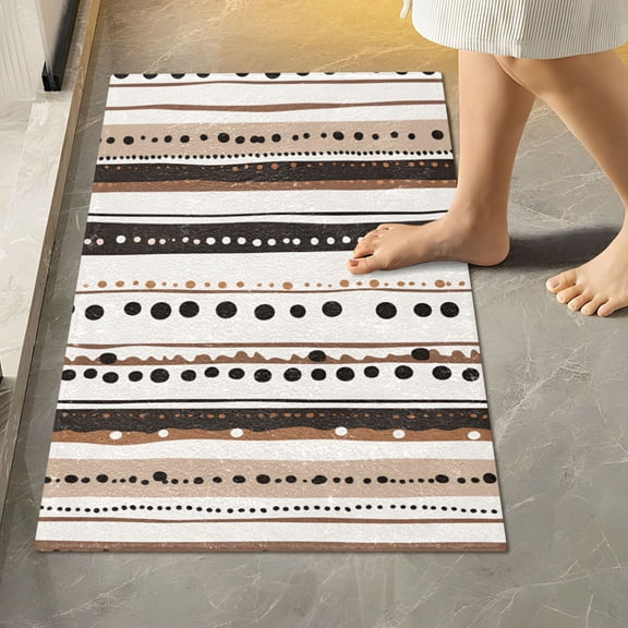 Yayeee Bath Rugs for Bathroom Floor Set of 2 Non Slip Fluffy Soft Absorbent Mat, Brown Abstract Stripes