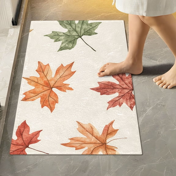 Yayeee Bath Rugs for Bathroom Floor Set of 2 Non Slip Fluffy Soft Absorbent Mat, Brown Autumn Leaves