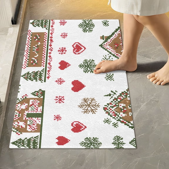 Yayeee Bath Rugs for Bathroom Floor Set of 2 Non Slip Fluffy Soft Absorbent Mat, Brown Nordic Christmas