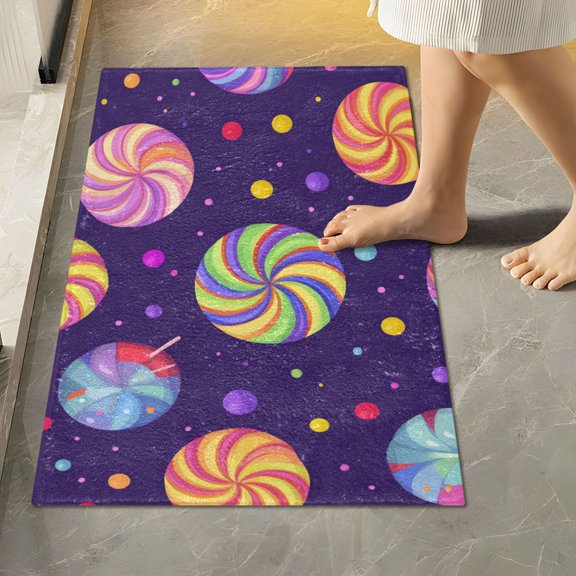 Yayeee Bath Rugs for Bathroom Floor Set of 2 Non Slip Fluffy Soft Absorbent Mat, Candy Cosmic Swirls